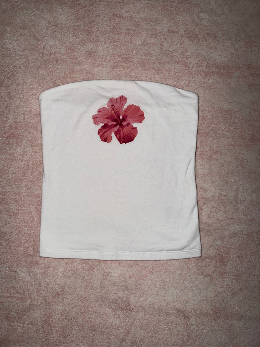 wild fable White Strapless Tube Top with Pink Floral Hibiscus
